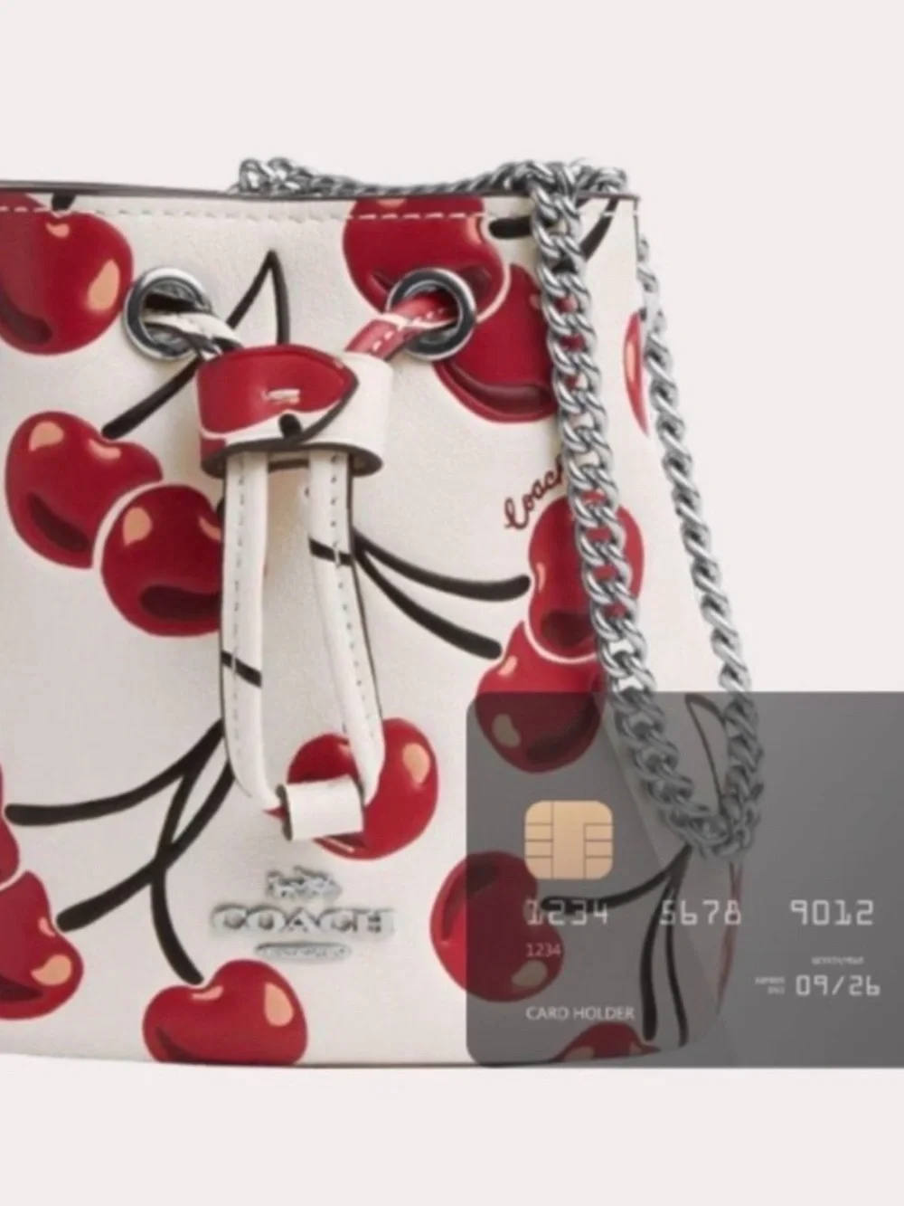 COACH Drawstring Wristlet with Cherry Print